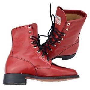 Justin Women Red Leather Lace Up Roper Boots Size 5C Kiltie Vintage New L503